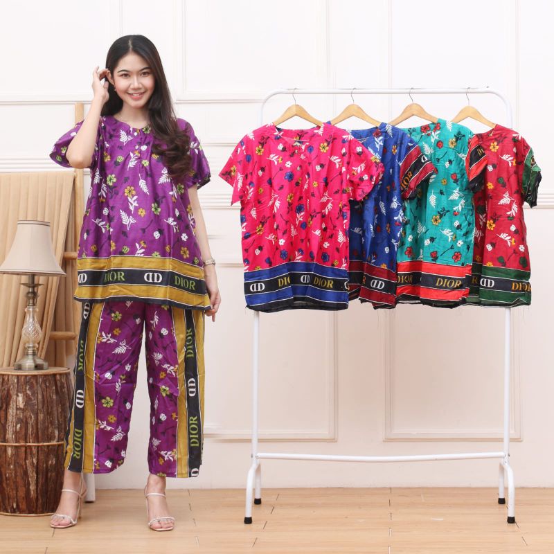 Setelan cp jumbo strip bunga grosir baju murah baju wanita kekinian piyama baju tidur import wanita