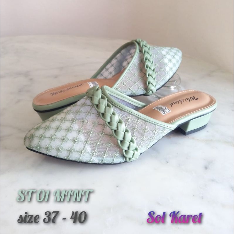 WHISLIND - SEPATU SENDAL SLOP MULES BROKAT JALA HAL 3 CM SOL KARET