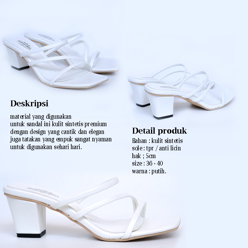 morningbell - sandal hak kotak silang 3 / sandal wanita hak kotak 5cm