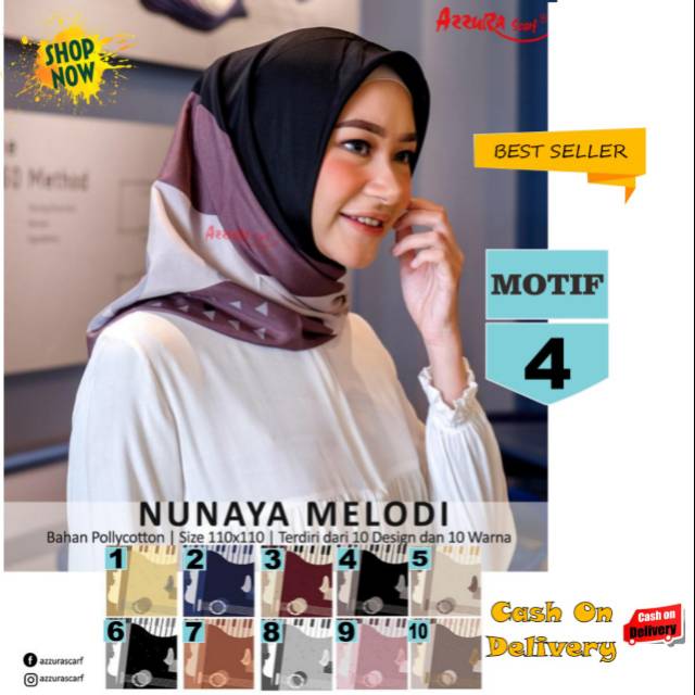 Jilbab Segiempat Nunaya Melodi Motif 4 by Azzura Scarf - Kerudung Hijab Scarf Square Murah Original