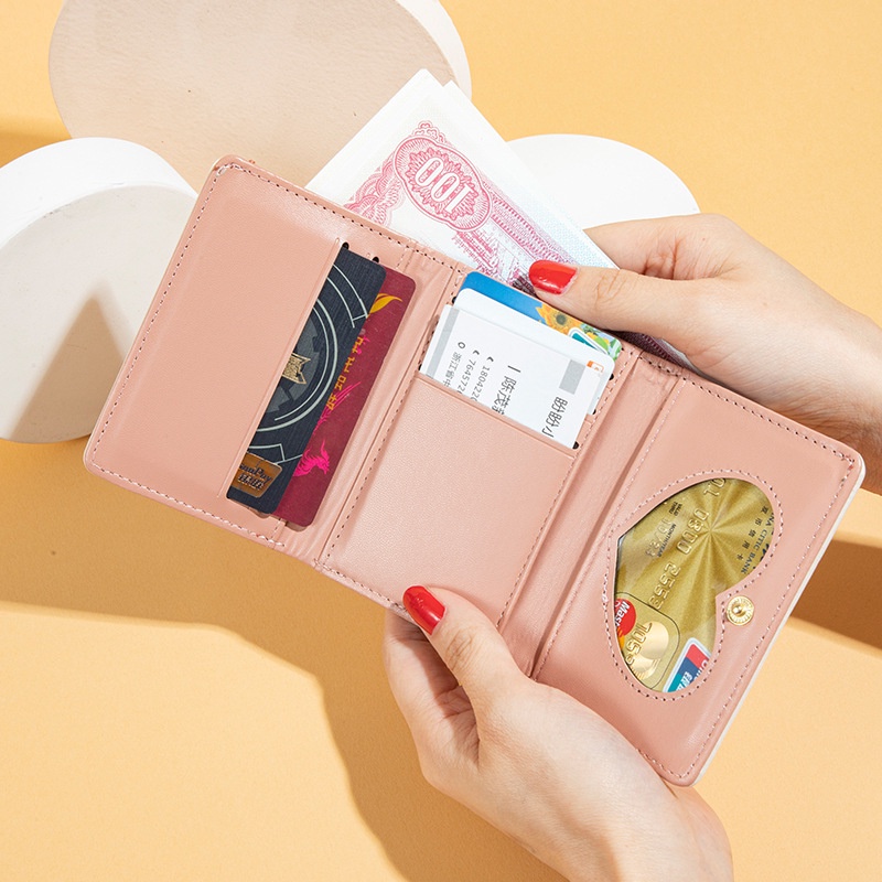DOMPET LIPAT WANITA MINI IMPORT LUCU KULIT PINK MURAH REMAJA KEKINIAN DIARNI WA512P3 KECIL SLOT KARTU UANG CEWEK KOREA SIMPLE TIPIS BRANDED PREMIUM BATAM