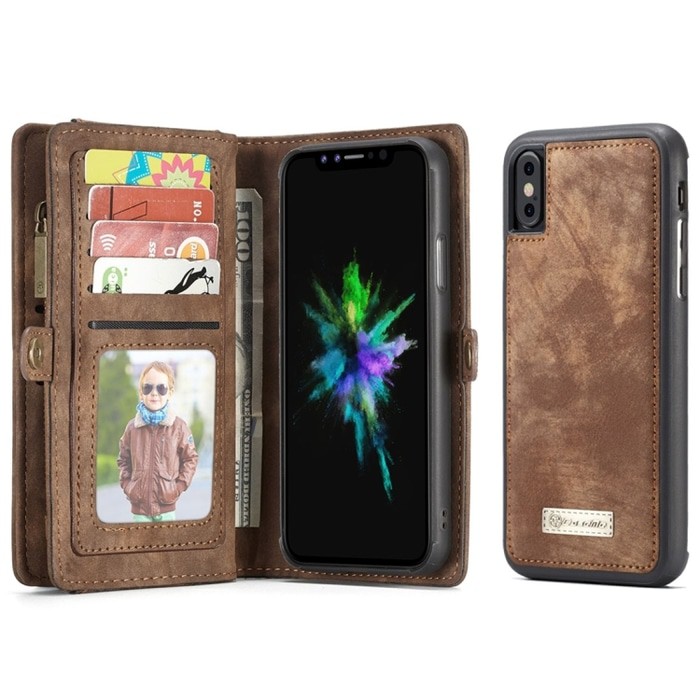 SS7820 - CASEME MULTIFUNCTION LEATHER WALLET CASE IPHONE X BROWN