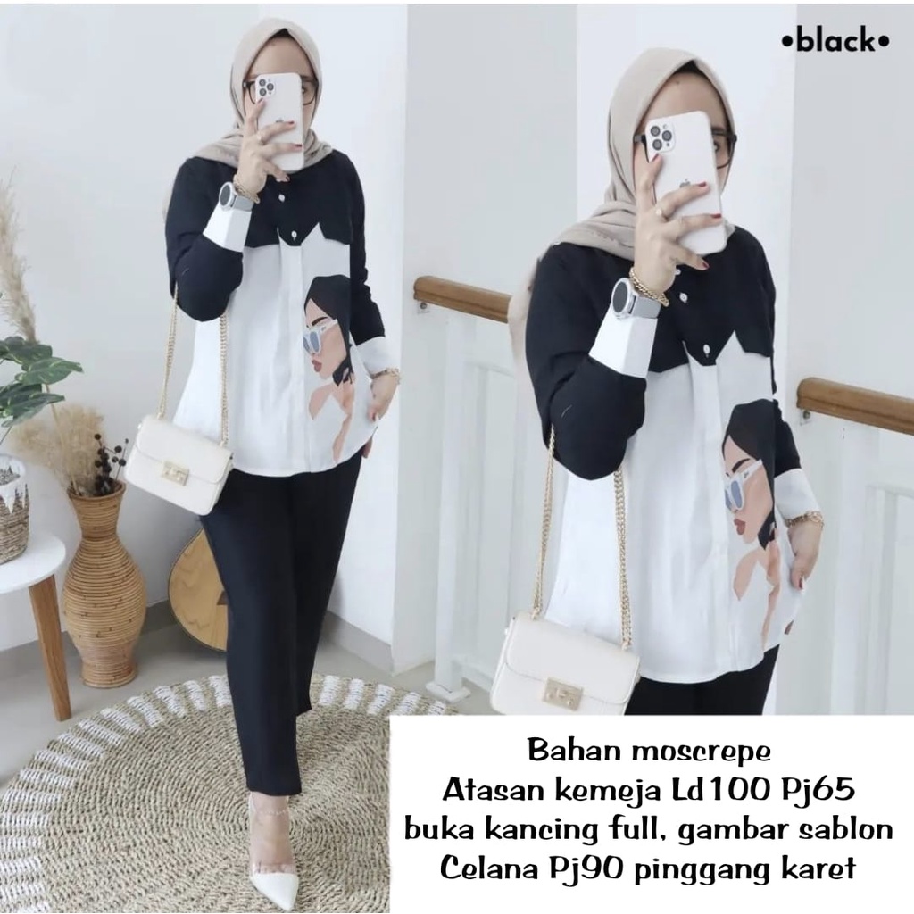 3 UKURAN L XL XXL SET GADIZ FASHION PAKAIAN WANITA SETELAN ATASAN DAN CELANA MOSCREPE MS