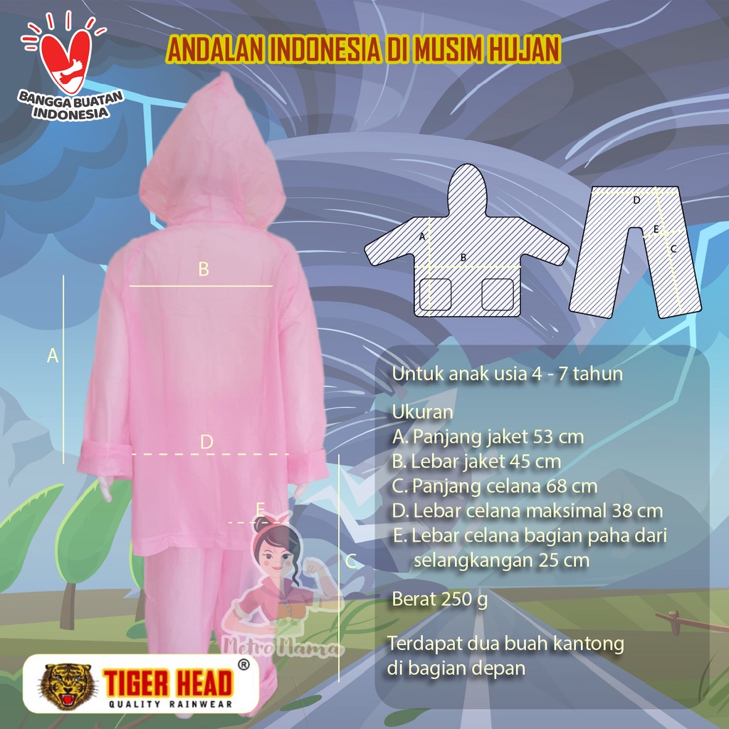 Jas hujan anak Tiger Head Trendy 68335 Mantel Raincoat Murah