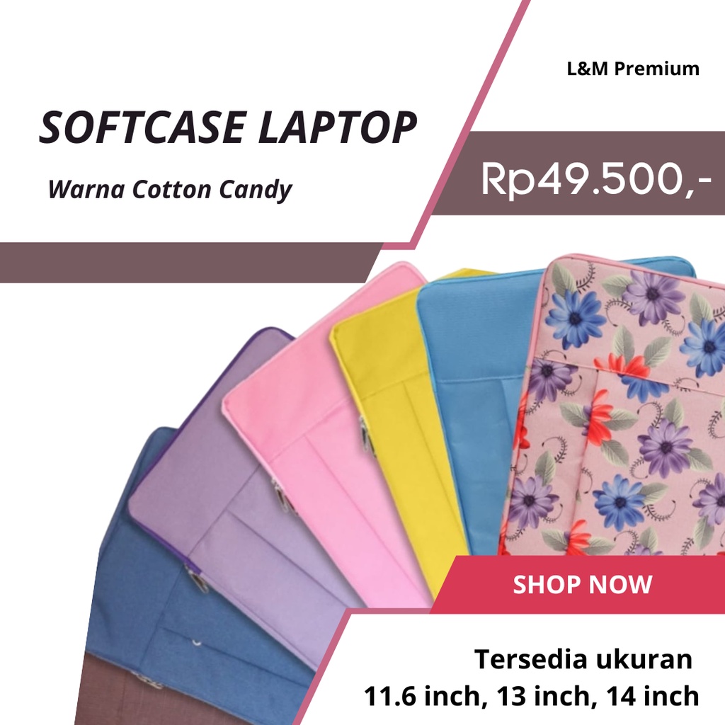 Tas Laptop Softcase Laptop Notebook Macbook Warna COTTON CANDY  11-14 Inch