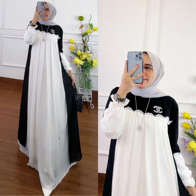 nafizza maxi ceruty bebydoll renda import /gamis syarii ceruty rompi kombinasi