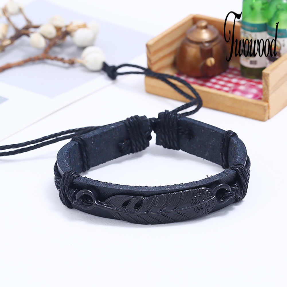 Gelang Tali Kepang Bahan Kulit Imitasi Adjustable Untuk Pria