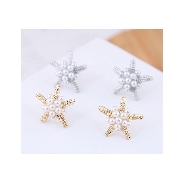 LRC Anting Tusuk Fashion Silver (silver) Small Starfish Pearl Stud Earrings A58439