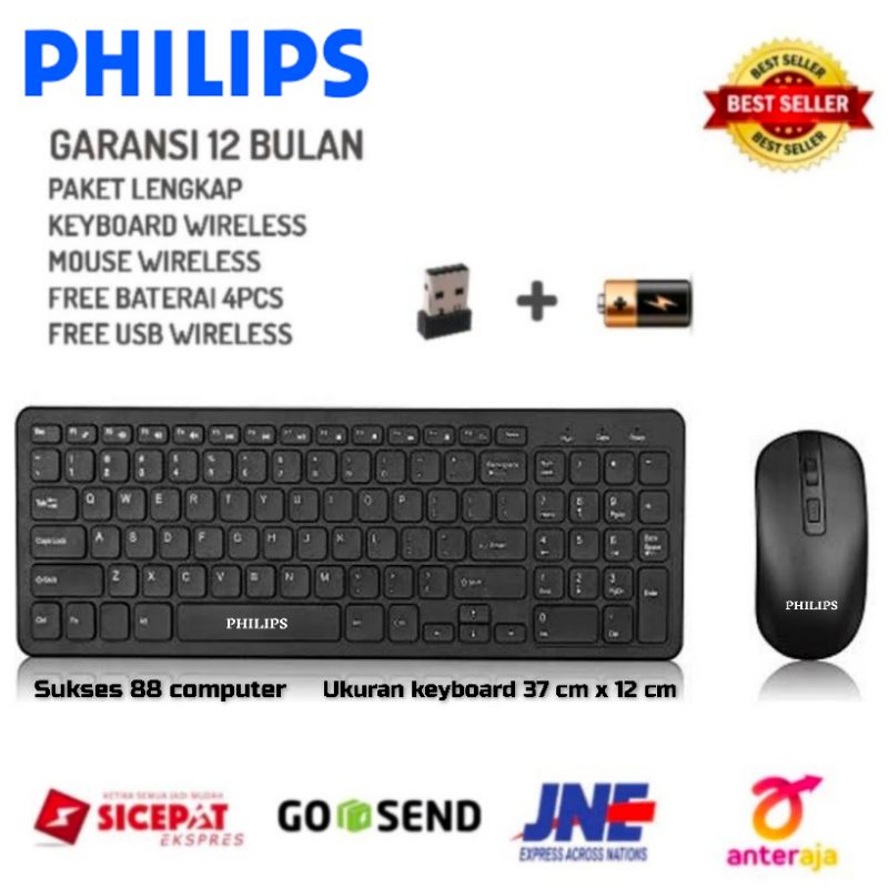 PAKET KEYBOARD PHILIPS WIRELESS + MOUSE PHILIPS WIRELESS COMBO SET GKM520 TERMURAH