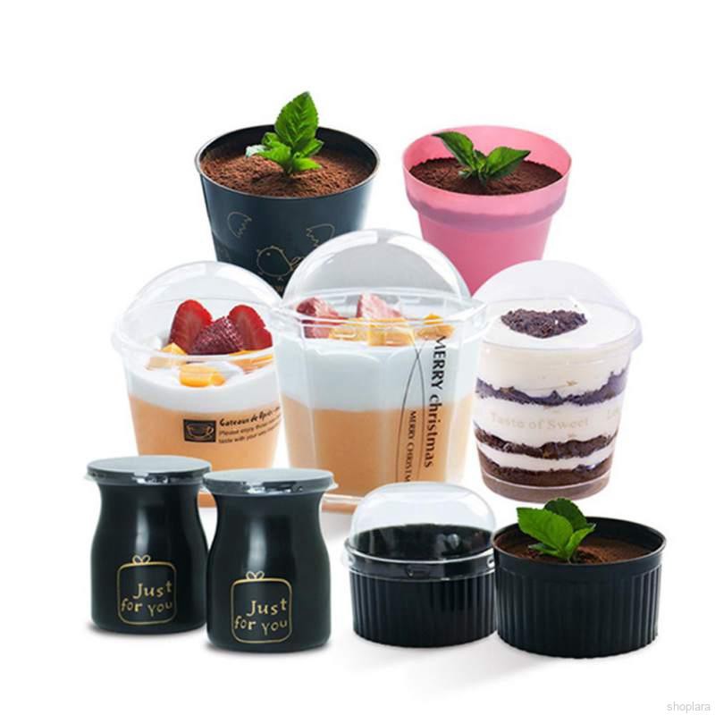 Shoplara 10pcs Cup Plastik Sekali Pakai Dengan Tutup Shoplara 10pcs Cup Plastik Sekali Pakai Dengan Tutup