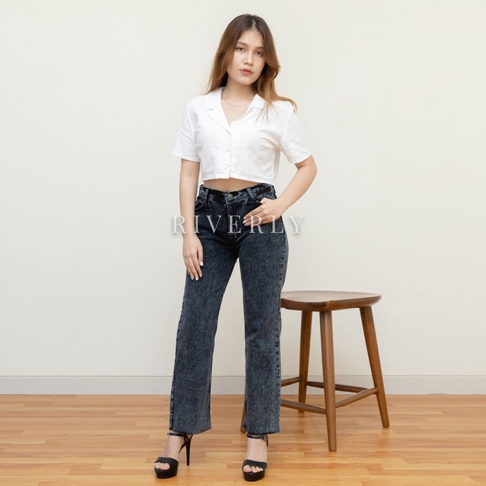 [RIVERLY] Highwaist Loose Jeans 003 - Snow Black - 27-30
