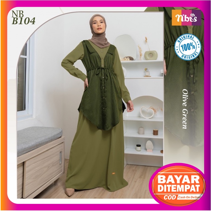 Gamis Nibras Terbaru 2022 Promo Ori Original NB B104 Olive Green Baju Dres Dress Wanita Dewasa Syari
