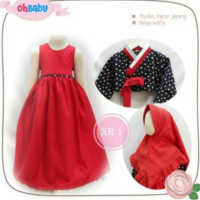Gamis baju muslim anak ala hanbok korea katun jepang toyobo