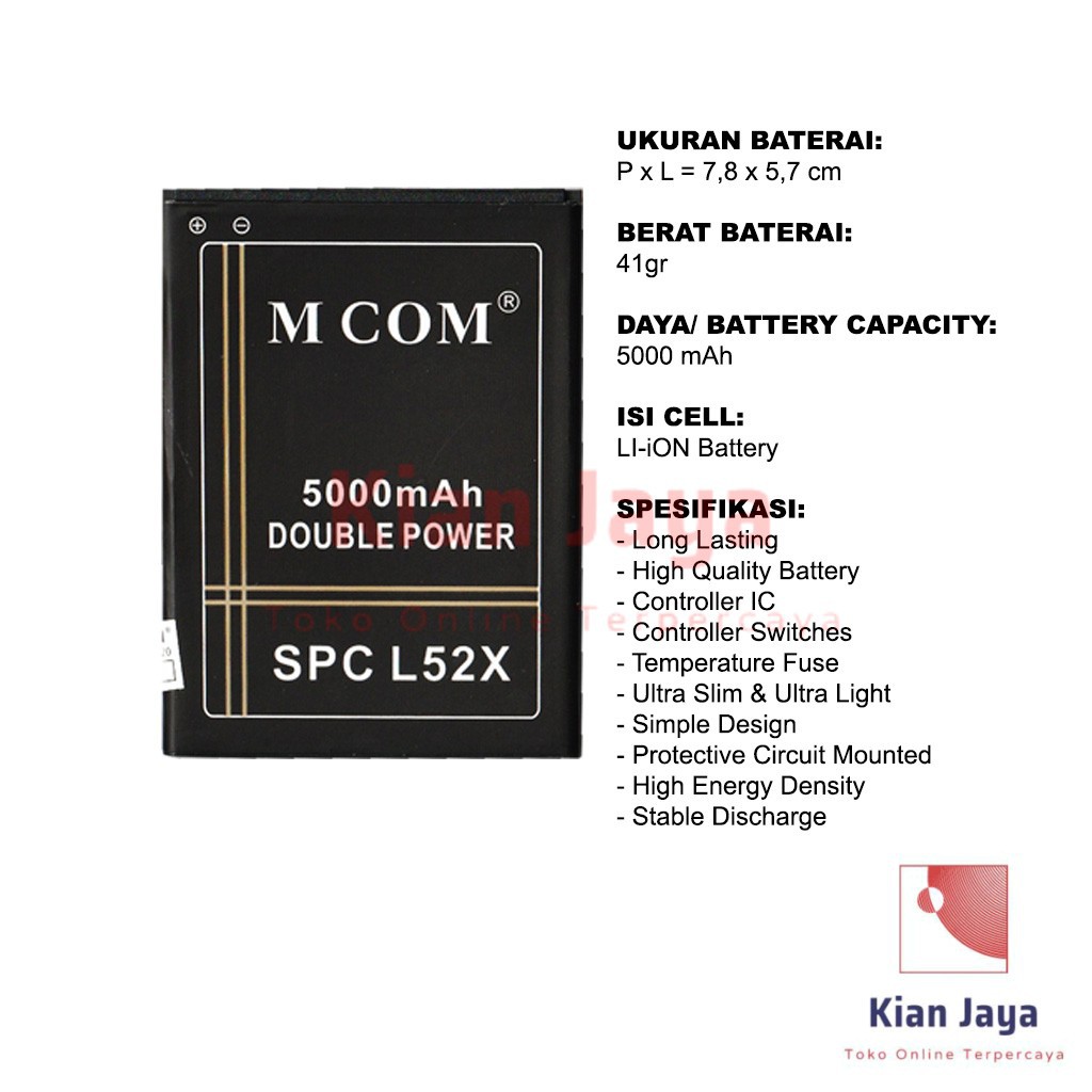 MCOM Baterai Hp SPC L52X Original Double Power Batrai Batre Battery