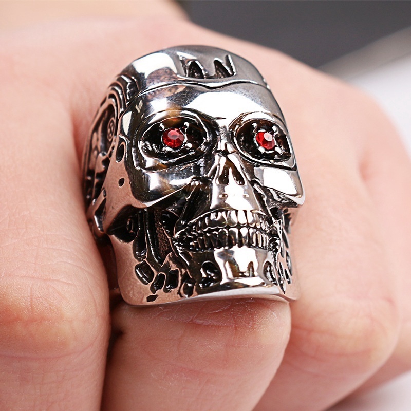 Cincin Metal Desain Tengkorak Terminator Genesis Untuk Pria