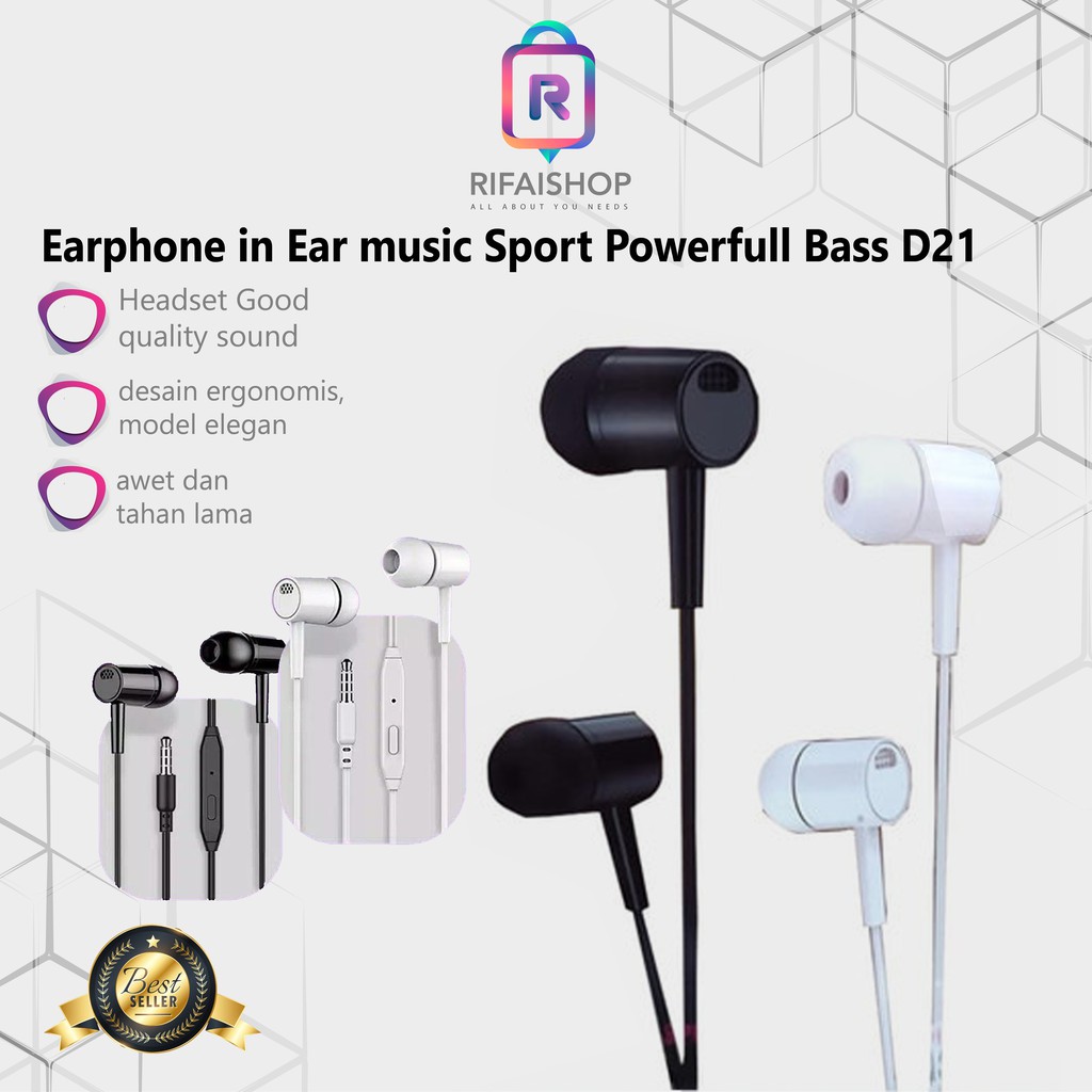 Headset / Earphone in Ear music Sport Powerfull Bass D21
