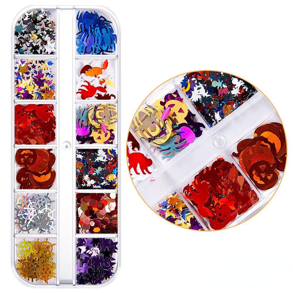Mxbeauty Halloween Nail Art Sequin Ghost Laser DIY Bahan Kuku Salon Kuku Kerangka Manicure Dekorasi Paillettes