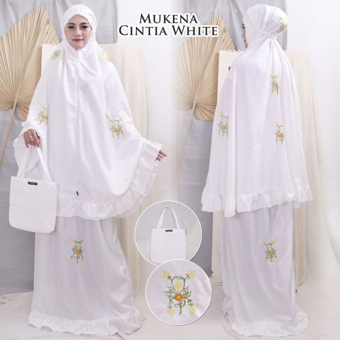 TERLARIS MEDZ_STORE MUKENA CINTIA MUKENA DEWASA JUMBO MOTIF BUNGA BORDIR 2021 - PUTIH