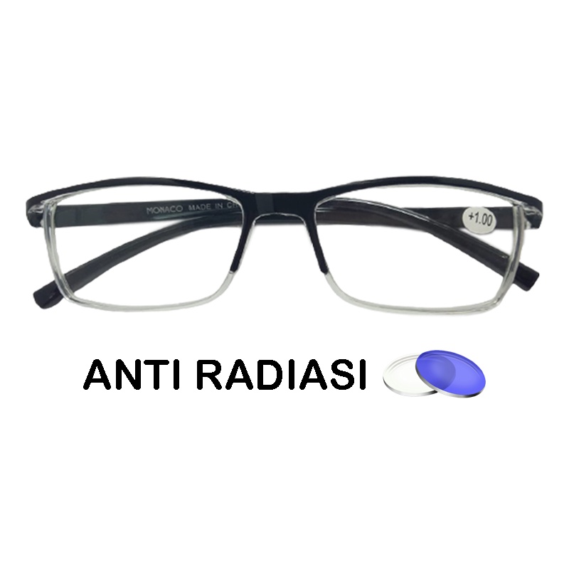 Kacamata Plus (+) Lensa Anti Radiasi Komputer Hp Sinar Biru Fashion Pria Wanita Unisex uk +1.00 s/d +3.00 Kacamata Baca Plus Model Frame Half rim / Kacamata rabun Dekat