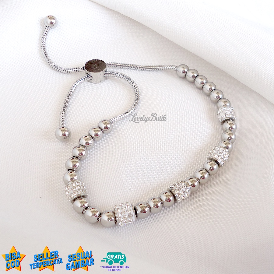 Lovelybutik Gelang Serut Titanium Anti Karat dan Luntur R4ni Gelang Rantai Wanita Remaja Kekinian Model Serut Terbaru Bonus Kotak Perhiasan