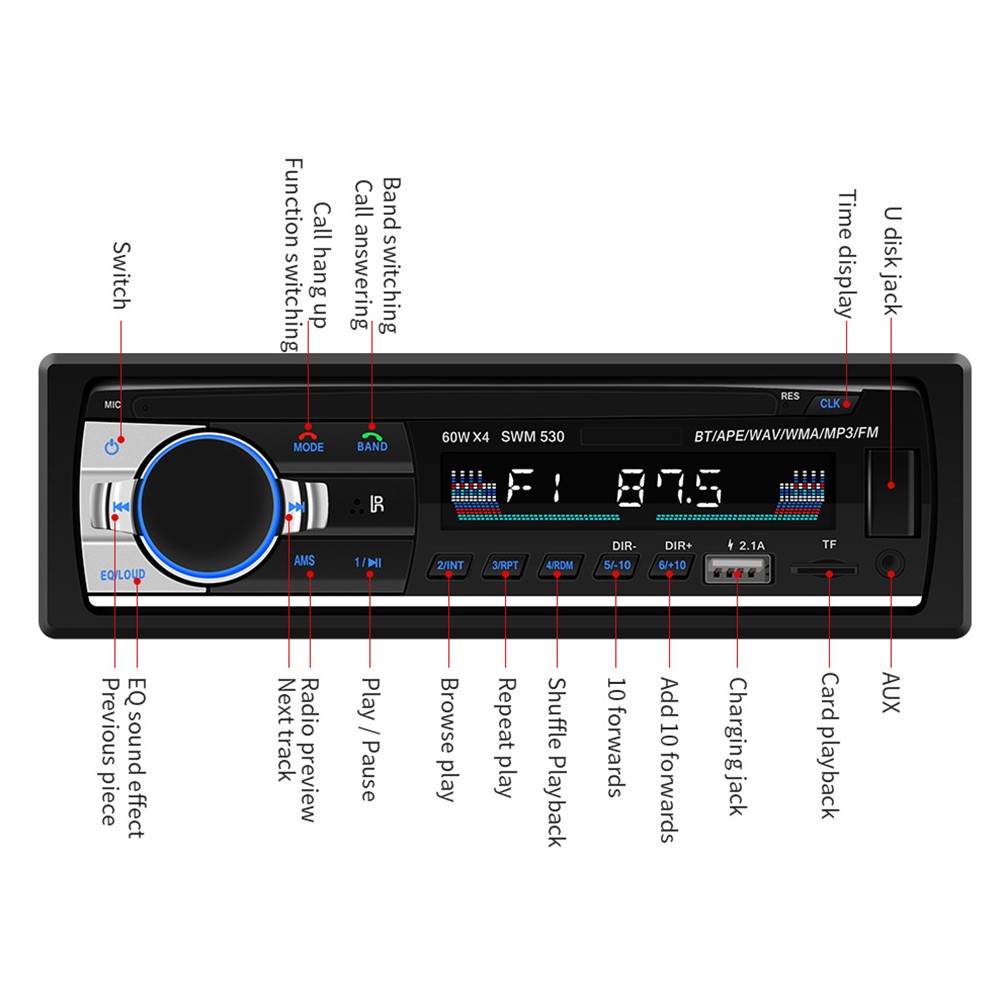 Tape Mobil Audio Mobil Single Din Car Audio JSD - 530 Multifungsi Bluetooth USB MP3 Charger