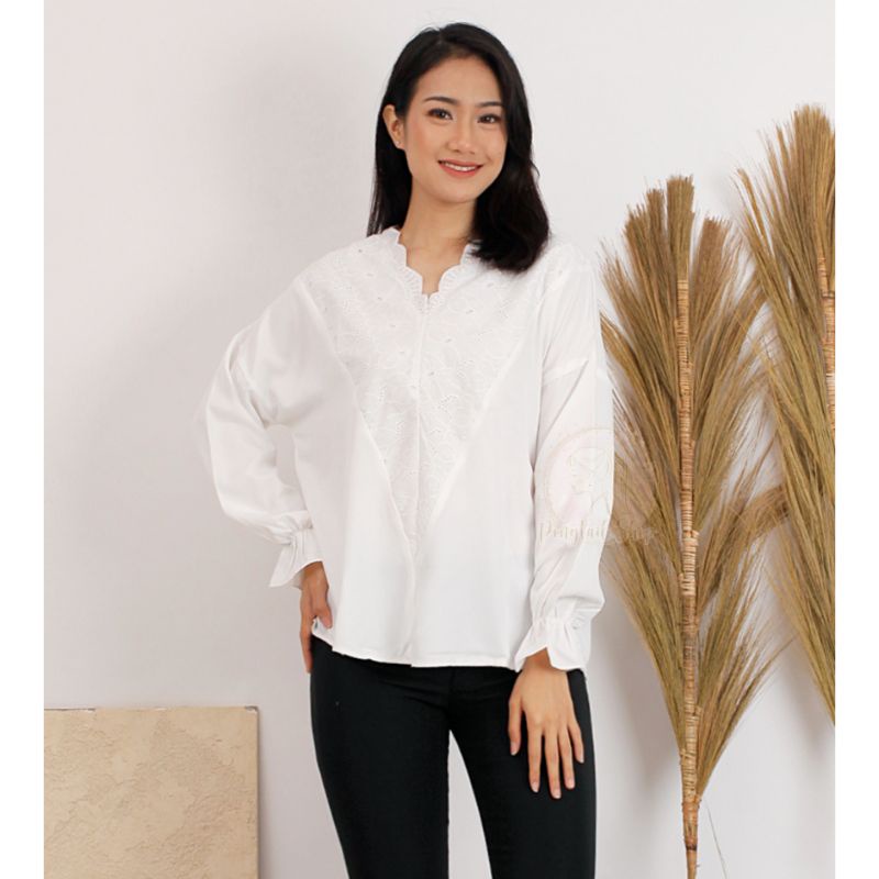 Blouse Atasan Wanita Putih Lebaran Fit to XL