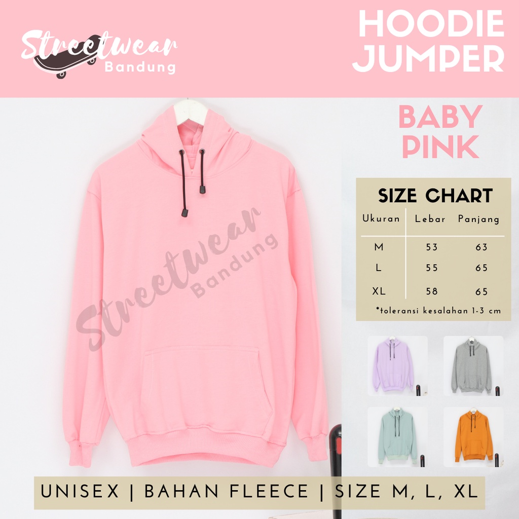 PROMO HOODIE POLOS JUMPER PRIA WANITA BAHAN FLEECE KUALITAS PREMIUM BABY PINK