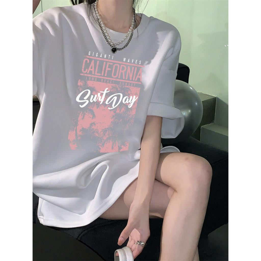 100% Katun Kaos Vintage Hitam Atasan Wanita Lengan Pendek Oversize Letter Printed T-shirt Baju Wanita Kekinian Korean Style