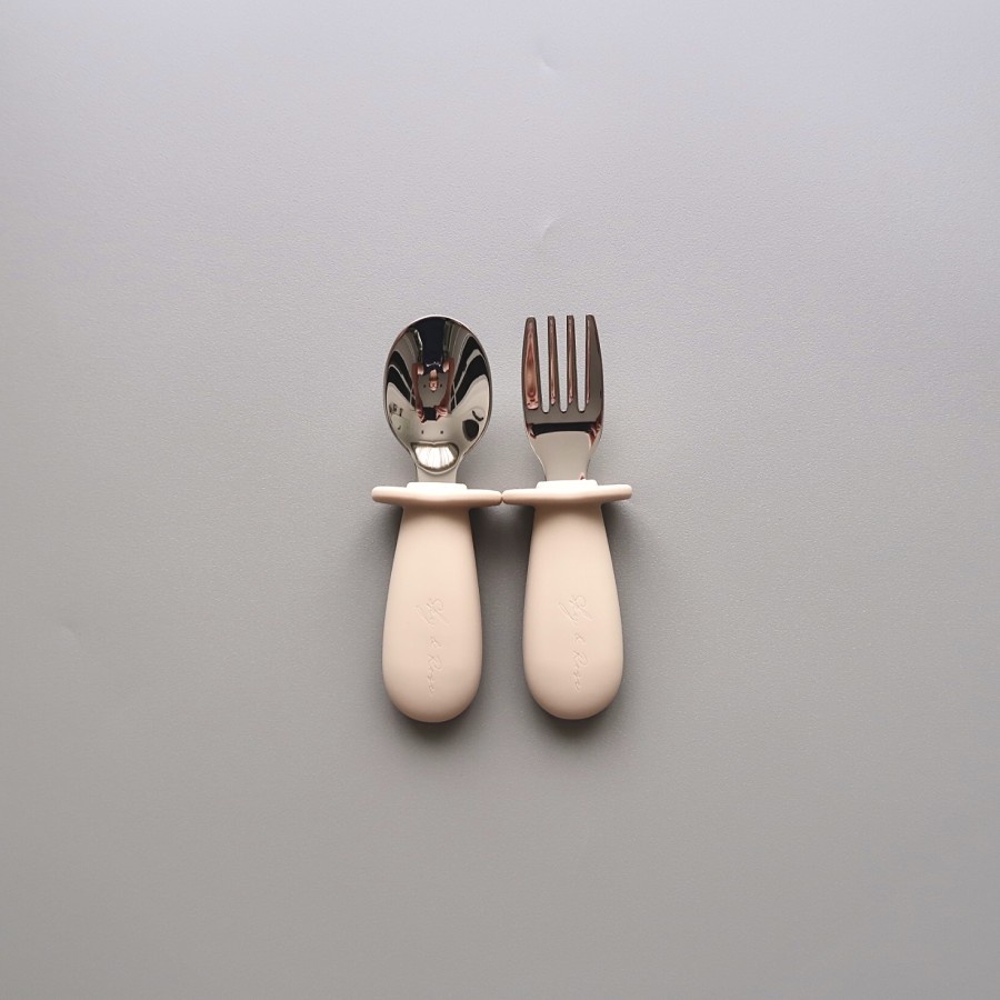 Sky and Rose Toddler Spoon &amp; Fork Set With Case| Sendok garpu training stainless steel Anak Bayi Balita Training