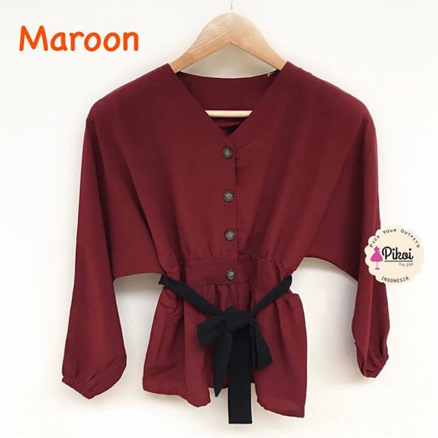 Blouse merah wanita / atasan kantoran murah / atasan crepe murah / blouse ikat murah cantik / 2161