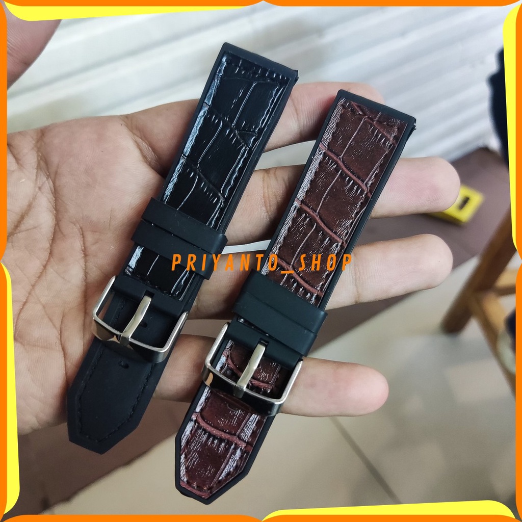 Strap Tali Kulit Karet jam tangan 22mm Rubber Leather watch Import