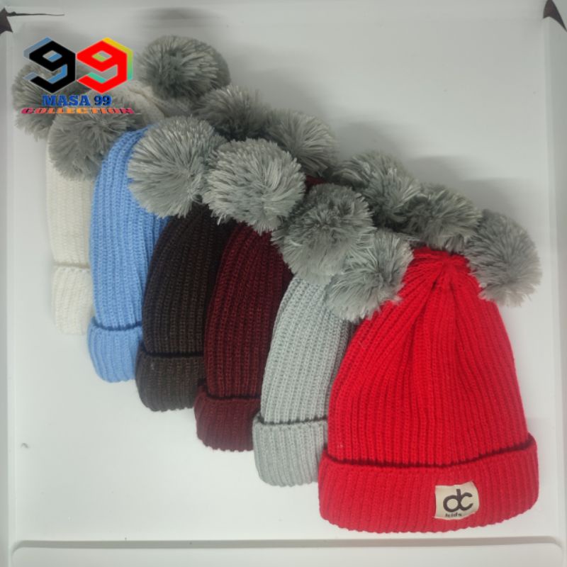 Kupluk Pompom DC KIDS / Topi Rajut bayi anak 0-3 tahun bahan Wol lembut kualitas super  premium