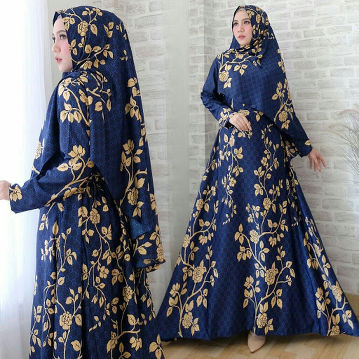 pakaian Gaun muslim ibu islami ak asd ALZENA SYARI NAVY / baju wanita hijab muslim dress perempuan u