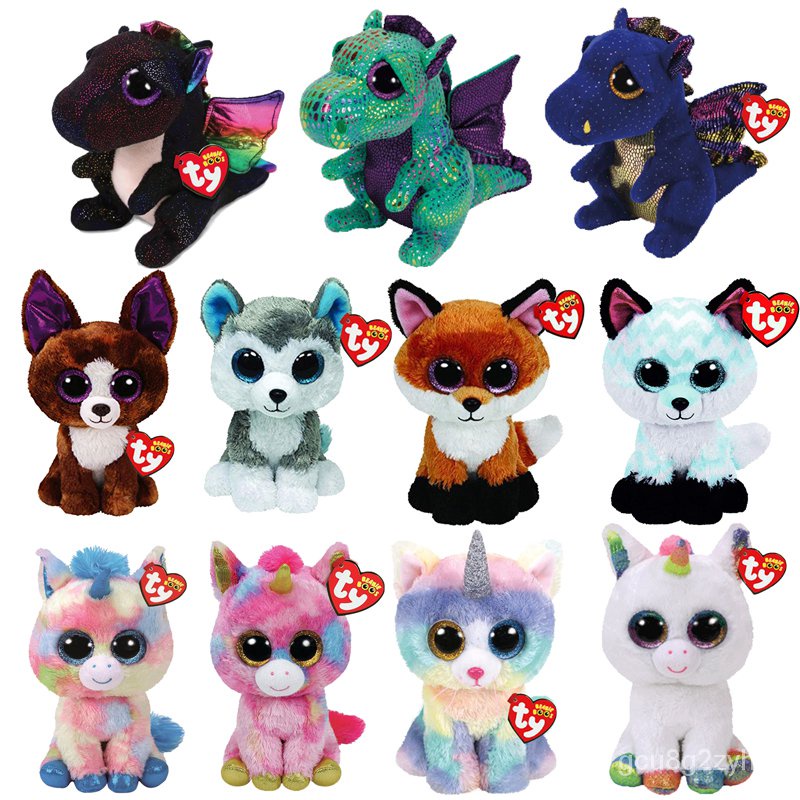 15cm Ty Stuffed Plush Toy Doll Big Eye Beanie Animals Cat Dog Owl Dragon Unicorn Fox Slick Soft Plus