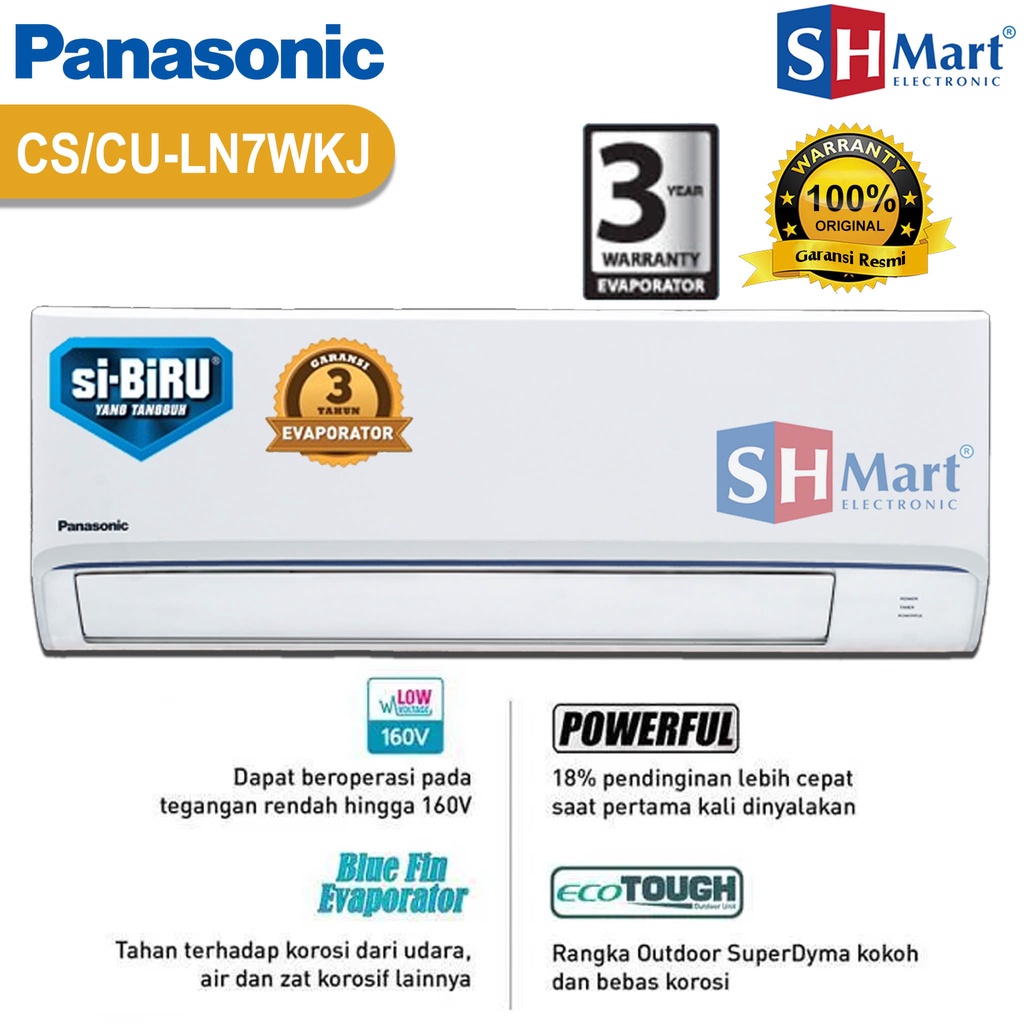 AC PANASONIC 3/4 PK SI BIRU LN7WKJ STANDART LOW VOLTAGE R32 CS-LN7WKJ GARANSI RESMI