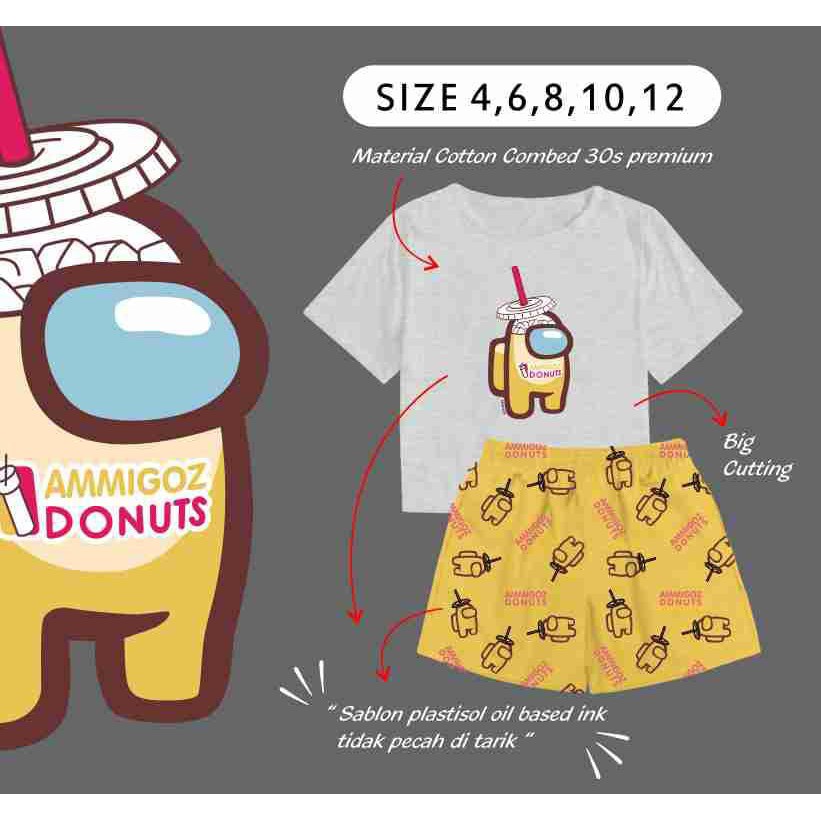 Setelan Kaos Anak Perempuan Ammigoz Motif Among Us Model Donut