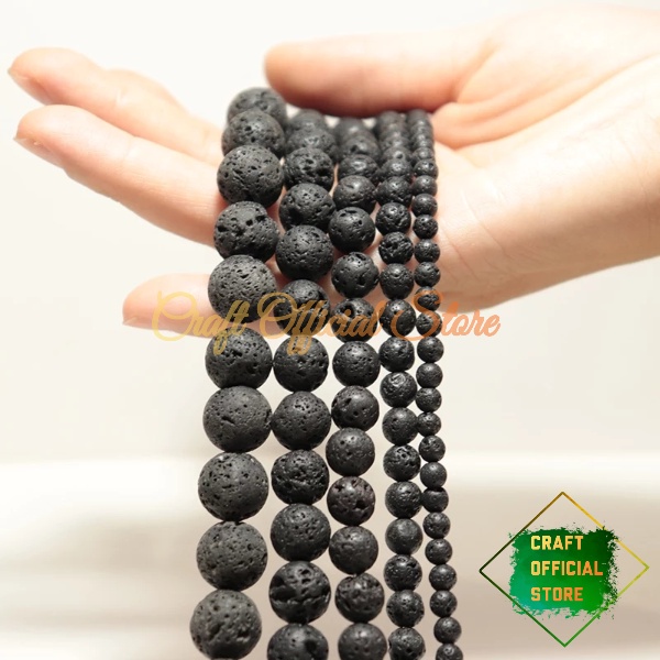 Bahan Gelang Batu Alam Lava Stone Hitam 6/8/1.0mm Bahan Kerajinan DIY