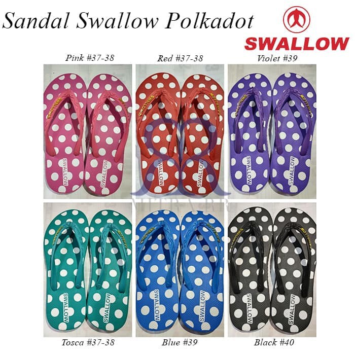 Sandal Jepit Swallow Polkadot Warna  / Sendal Karet Asli Wanita / Tali Jepit Sandal Serampat