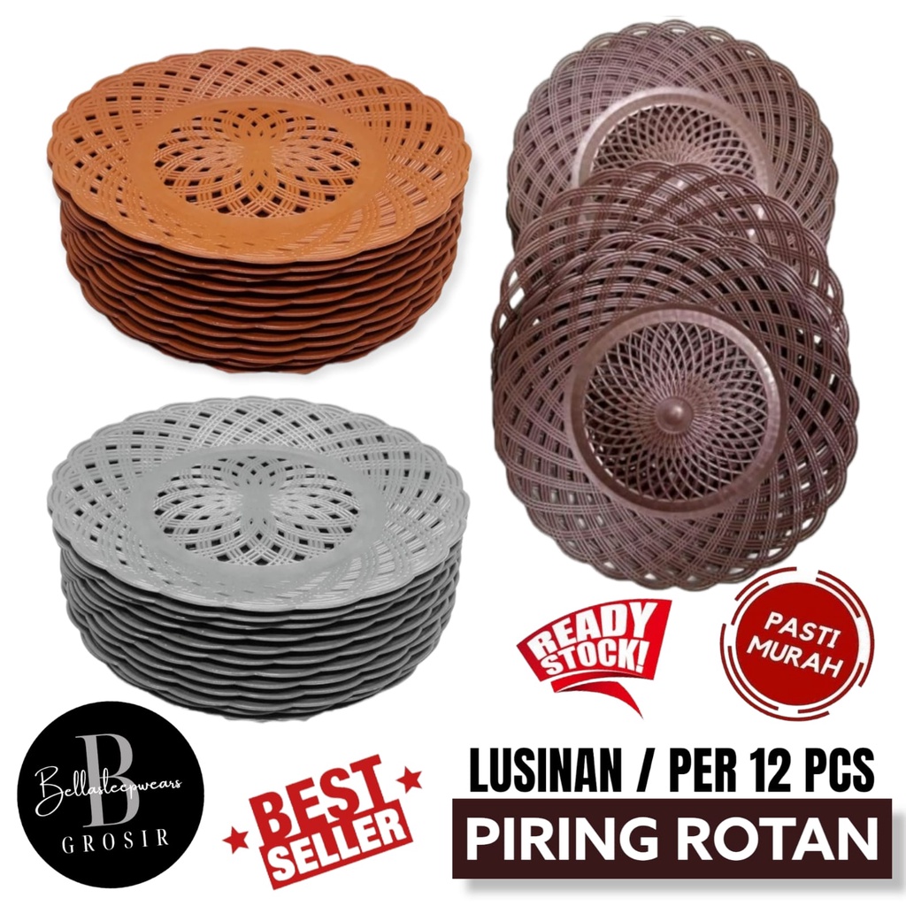 BELLA - PIRING ROTAN BUNGA TEBEL TEBAL PLASTIK ANYAM JUAL PER LUSIN / 12 PCS KUAT KOKOH