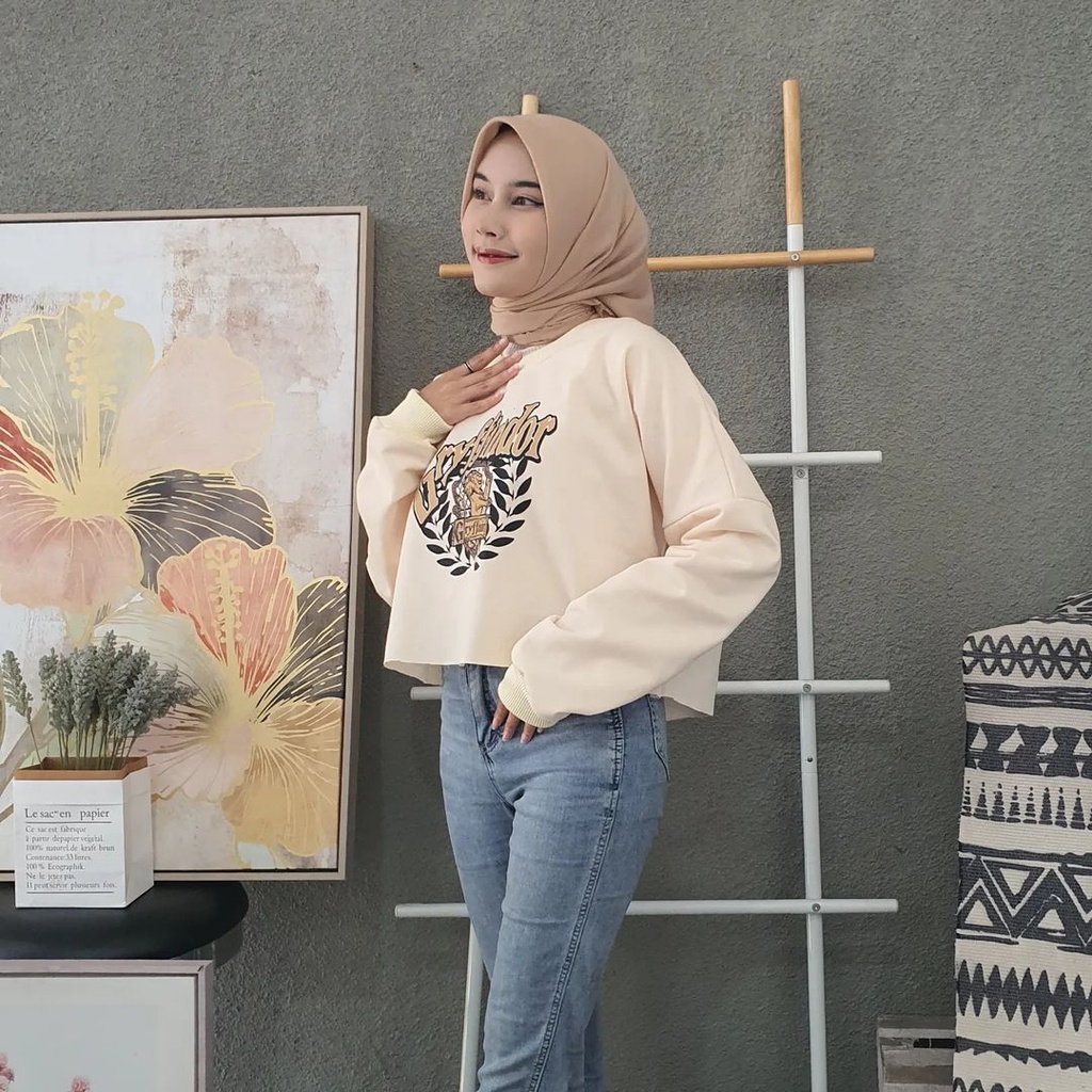 Sweater Wanita Oblong Crewneck GRY FFINDOR CROOPE Blouse Atasan Fashion Terkini Oversize Korean Style