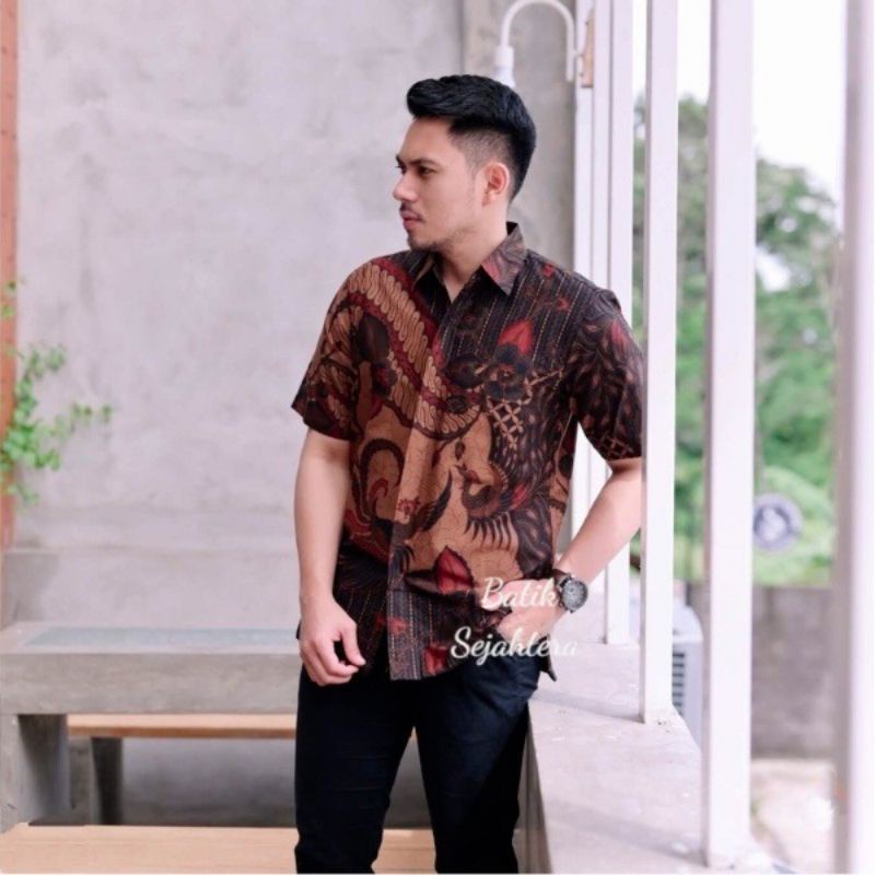 batik joglo coklat lengan pendek katun furing