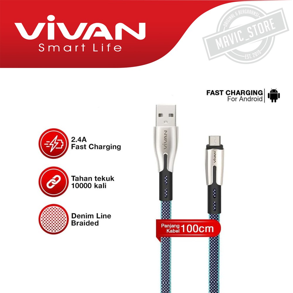 Kabel Data Vivan Fast Charging BTK-M 2.4A For Micro USB Data Cable - Garansi Resmi 1 Tahun ORIGINAL