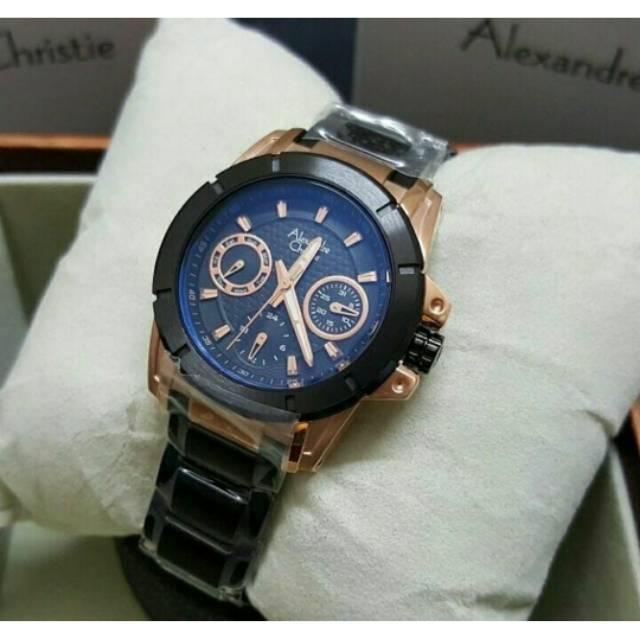 Jam tangan wanita Alexandre Christie AC 6226 Black Rosegold Original
