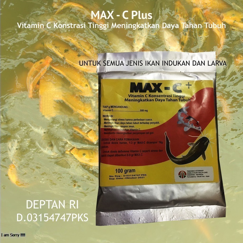 VITAMIN C IKAN  - MAX C PLUS KUNING - TINGKATKAN DAYA TAHAN TUBUH IMUNITAS &amp; PENYERAPAN GIZI IKAN FISH MAX-C KONSENTRAT TINGGI - KURANGI STRESS - MURAH GARANSI KUALITAS ASLI ORIGINAL - HEALTHCARE TAMASINDO OBAT KESEHATAN HEWAN PELIHARAAN MITRAPETLOVER