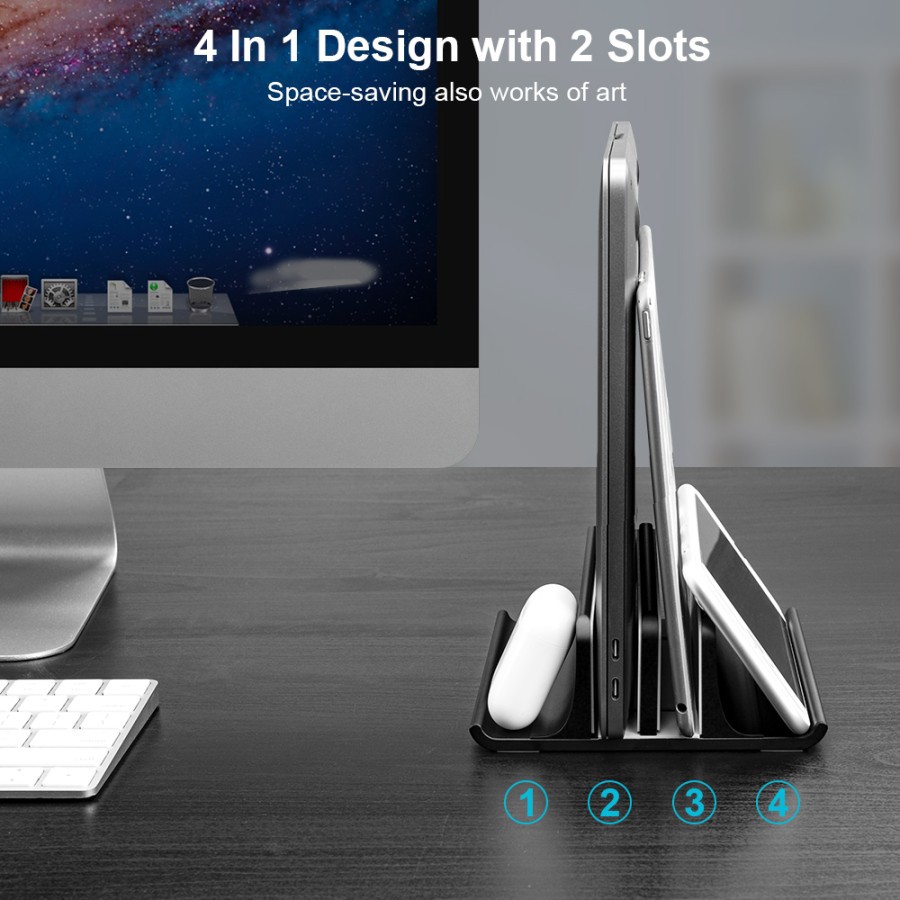 Triple W 4in1 Metal Vertical Laptop Stand Bracket Holder Dudukan Tablet Tab Hp Ipad Android Baja Steel