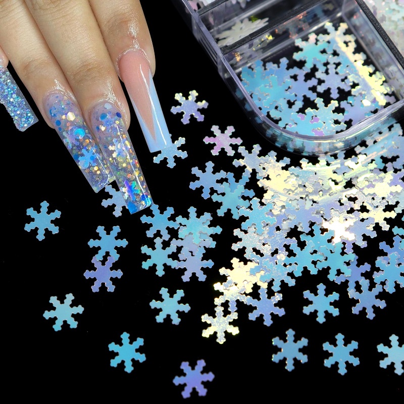 12 Grid Stiker Payet Desain Snowflake Natal Untuk Dekorasi Nail Art