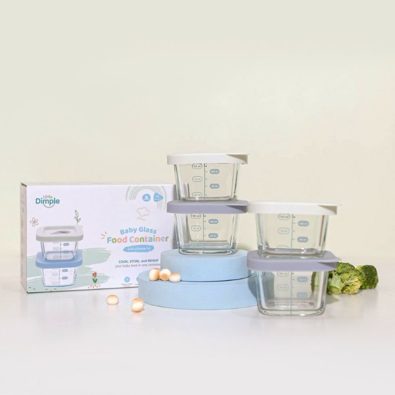 Little Dimple Baby Glass Food Container with Silicone Lid 160ml