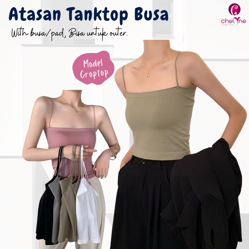 Atasan Tanktop Busa Chelyne T1806 Kemben Tali Kecil Bahan Seamless - Camisole Crop Top Premium Inner/Outer
