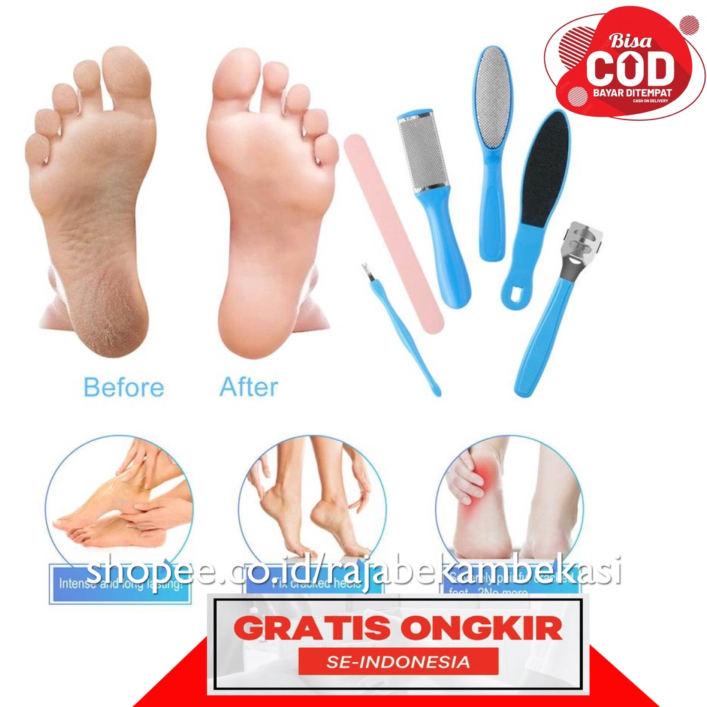 Sikat Kaki Alat Penggosok Tumit Kaki 8 in 1 Penghalus Tumit Kaki Pecah dan Kering Pedicure Foot Care Set