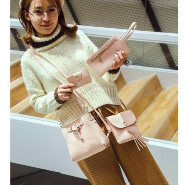 Tas Alya import 4in1 warna pink TAS wanita import pink